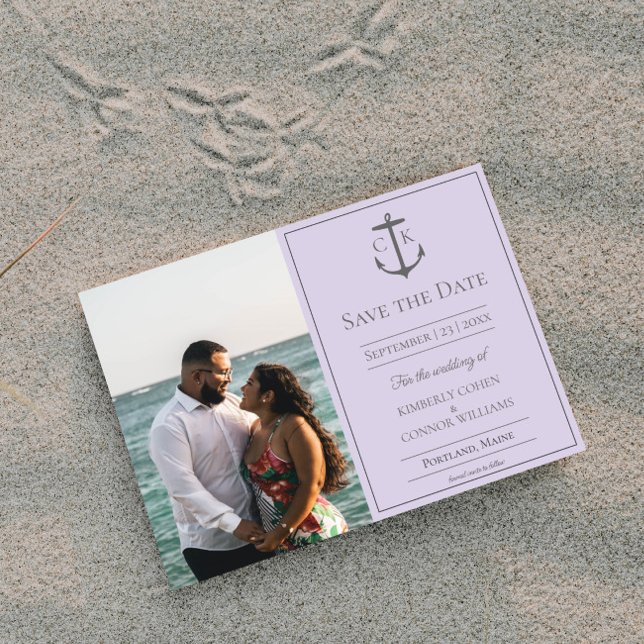 Lavender Nautical Monogram Photo Save the Date (Lavender Nautical Monogram Photo Save the Date)