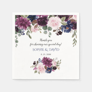 Lavender Navy Blue Floral Bloom Wedding Planner Napkin