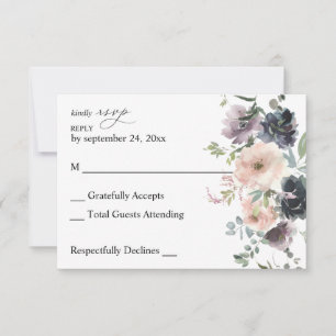 Lavender, Navy, & Blush Pink Fall Floral no Meal RSVP Card