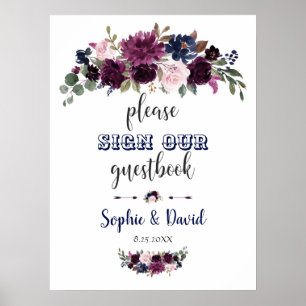 Lavender Navy Floral Please Sign Our Guestbook