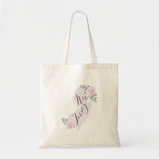 Lavender NJ Watercolor Floral Home State Map Tote Bag