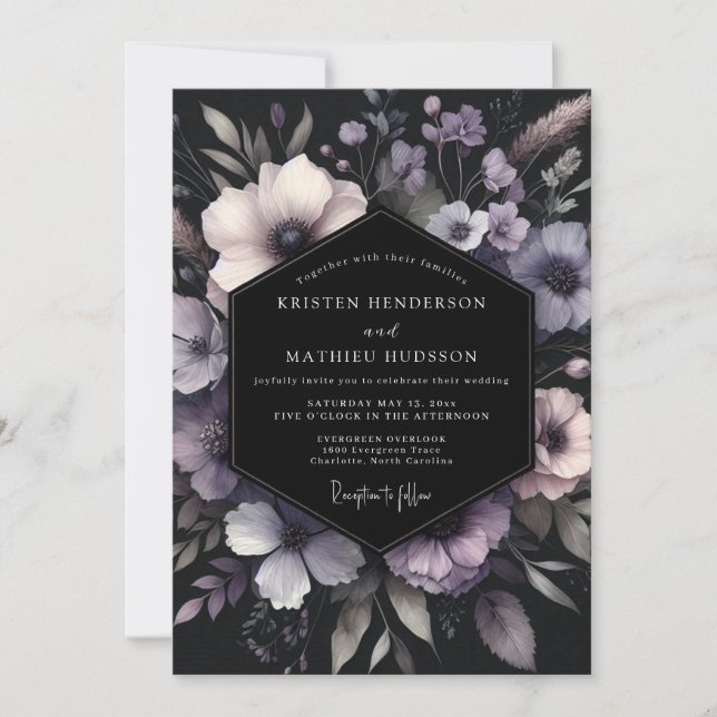Lavender Noir Bloom Wedding Invitation (Front)