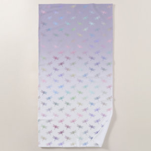 Lavender Ombre Rainbow Dragonflies Beach Towel