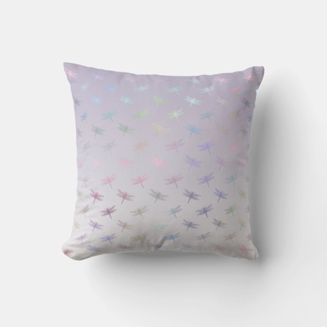 Lavender Ombre Rainbow Dragonflies Cushion (Front)