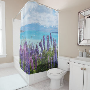 lavender on the lake shore shower curtain