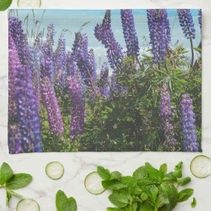 lavender on the lake shore tea towel