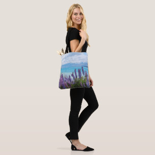 lavender on the lake shore tote bag