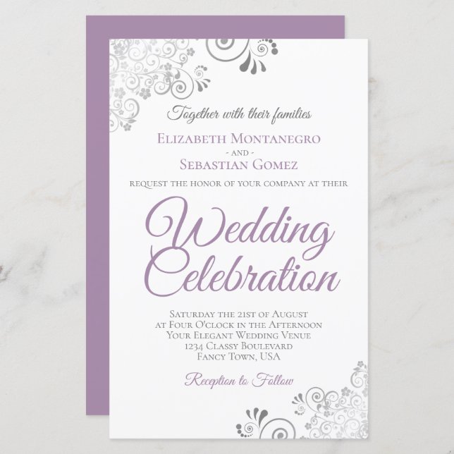 Lavender on White BUDGET Wedding Invite Large (Front/Back)