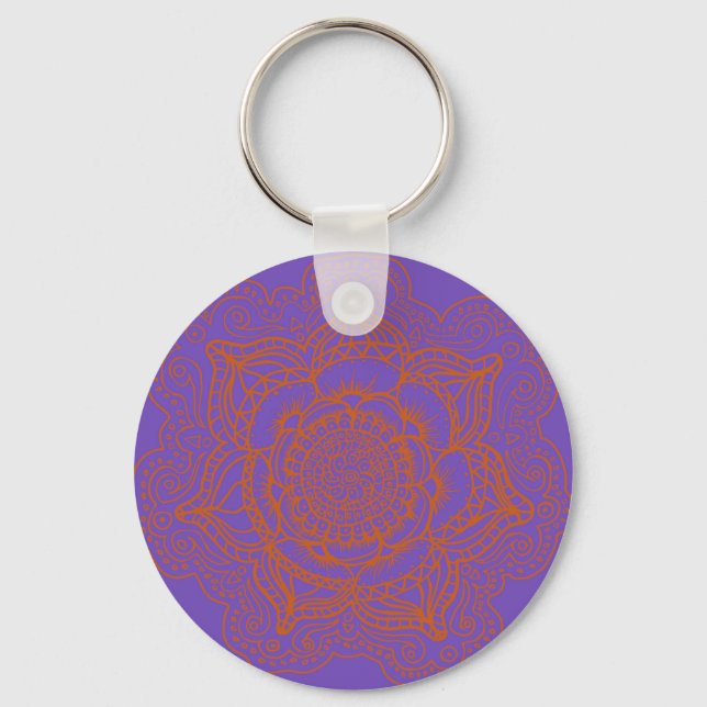 Lavender Orange Mandala Key Ring (Front)