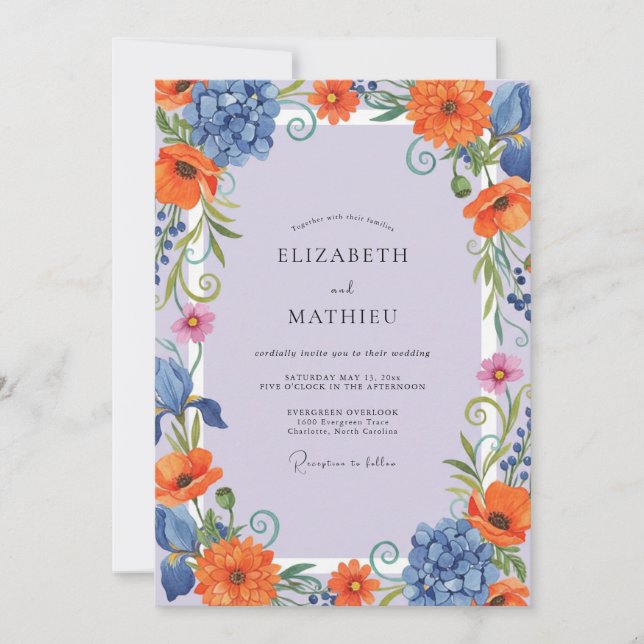 Lavender Orange Painted Wedding Invitation (Front)