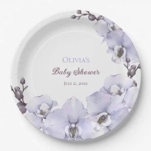 Lavender Orchid Baby Shower Paper Plates - Floral 
