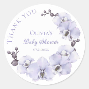 Lavender Orchid Baby Shower Stickers - Floral Baby
