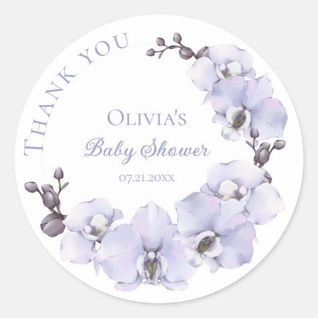 Lavender Orchid Baby Shower Stickers - Floral Baby (Front)