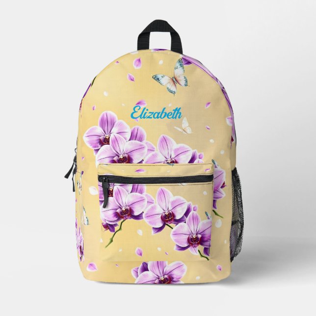 Lavender Orchid & Butterfly Personalised Backpack (Front)