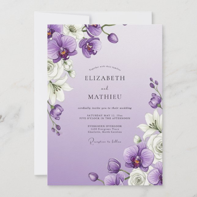 Lavender Orchid Flourish Wedding Invitation (Front)