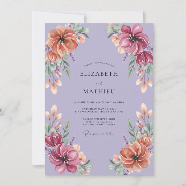 Lavender Painted Blossom Wedding Invitation (Front)