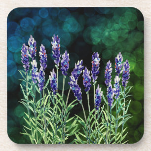 Lavender painted with watercolors coaster