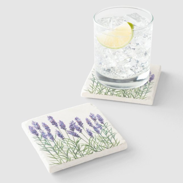 Lavender painted with watercolors stone coaster (Side)