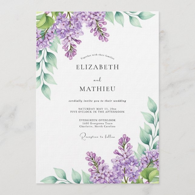 Lavender Painterly Bloom Wedding Invitation (Front)