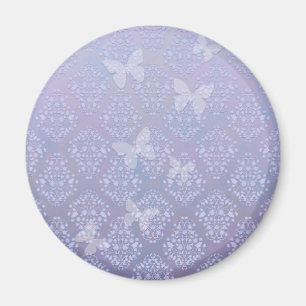 Lavender Pale Blue Butterflies Damask Magnet