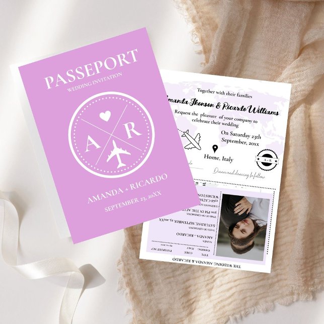 Lavender Passport Photo Wedding Invitation (Creator Uploaded)