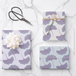 Lavender & Pastel Blue Gingko Leaves Wrapping Paper Sheet