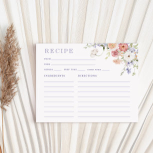 Lavender Pastel Floral Bridal Shower Recipe Card