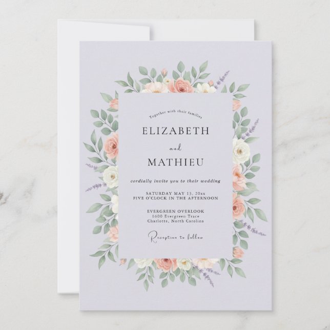 Lavender Peach Blossom Wedding Invitation (Front)