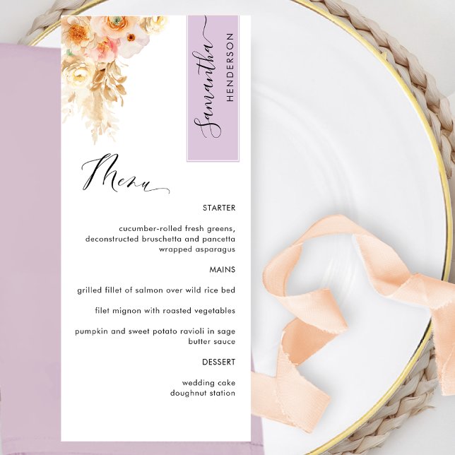 Lavender, Peach Blush Personalised with Guest Name Menu (Creator Uploaded)