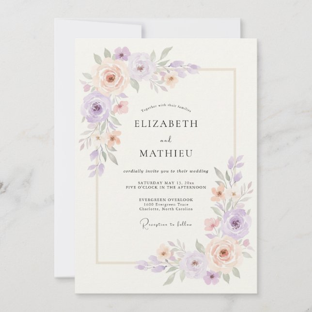 Lavender Peach Ethereal Spring Wedding Invitation (Front)