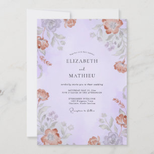 Lavender Peach Muted Spring Wedding Invitation