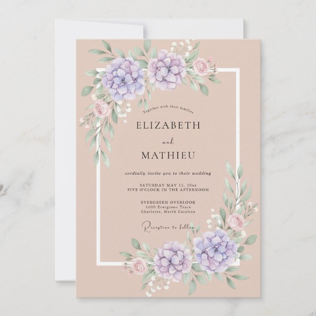 Lavender Peach Romantic Floral Wedding Invitation (Front)