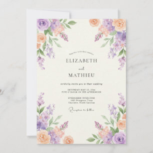 Lavender Peach Serene Floral Wedding Invitation