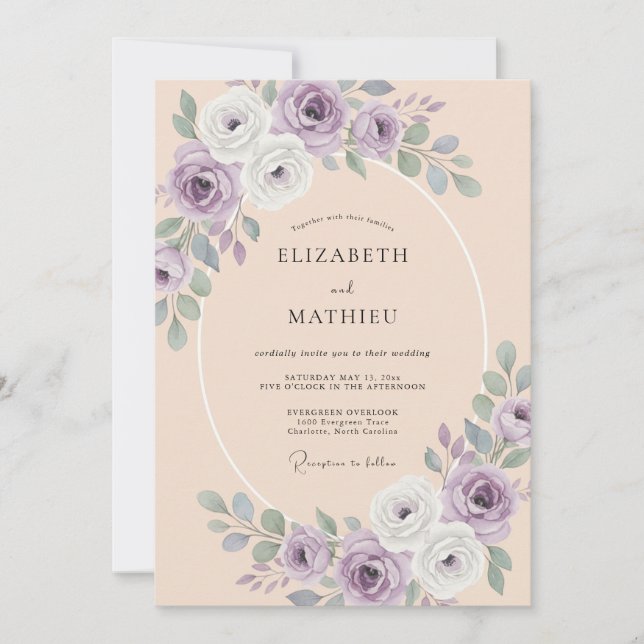 Lavender Peach Serene Spring Wedding Invitation (Front)