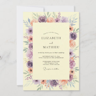Lavender Peach Soft Floral Wedding Invitation