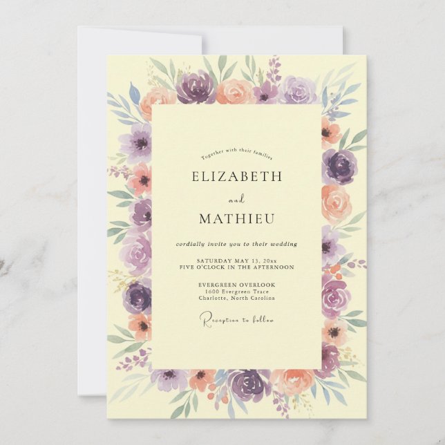 Lavender Peach Soft Floral Wedding Invitation (Front)