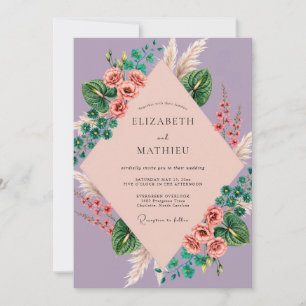 Lavender Peach Tropical Eucalyptus Wedding Invitation