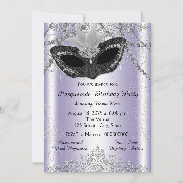 Lavender Pearl Glitter Purple Masquerade Party Invitation (Front)
