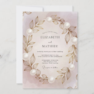 Lavender Pearl Leaf Wedding Invitation