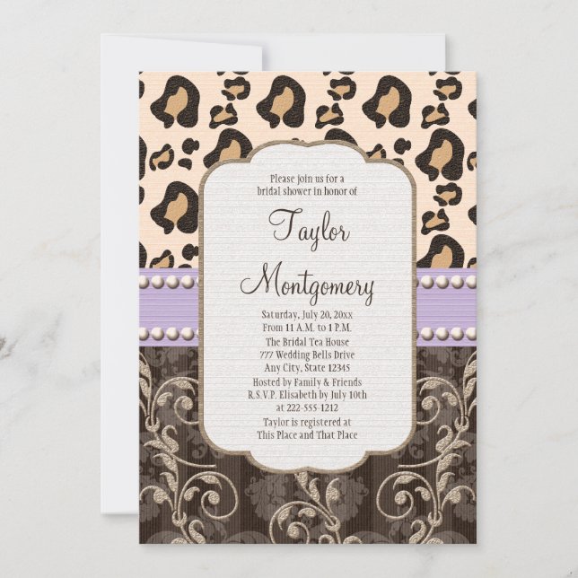 Lavender Pearl Leopard Print Bridal Shower Invitation (Front)