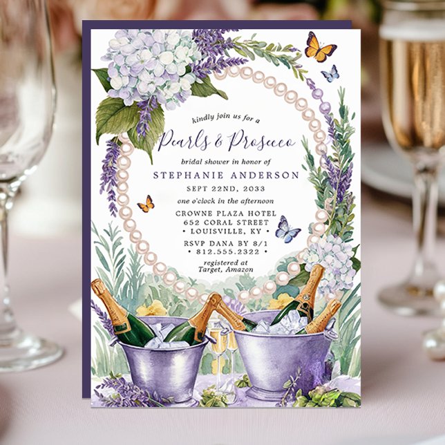 Lavender Pearls and Prosecco Garden Bridal Shower Invitation (Creator Uploaded)