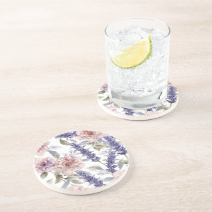 Lavender Peony Watercolor Floral Garden Coaster