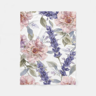 Lavender Peony Watercolor Floral Garden  Fleece Blanket