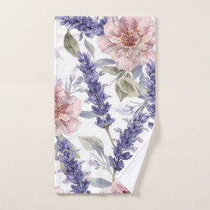 Lavender Peony Watercolor Floral Garden Hand Towel