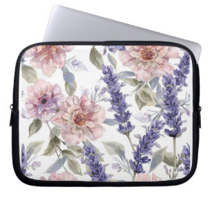 Lavender Peony Watercolor Floral Garden Laptop Sleeve
