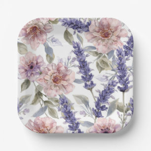 Lavender Peony Watercolor Floral Garden  Paper Plate