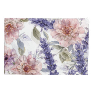 Lavender Peony Watercolor Floral Garden  Pillowcase