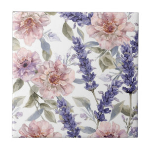 Lavender Peony Watercolor Floral Garden  Tile