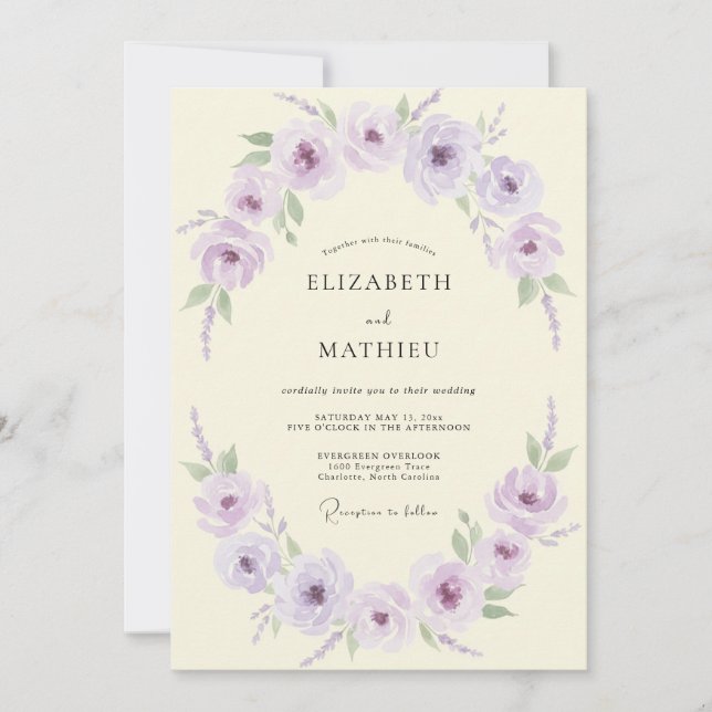 Lavender Peony Wedding Invitation (Front)