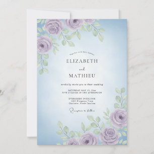 Lavender Periwinkle Peony Wedding Invitation